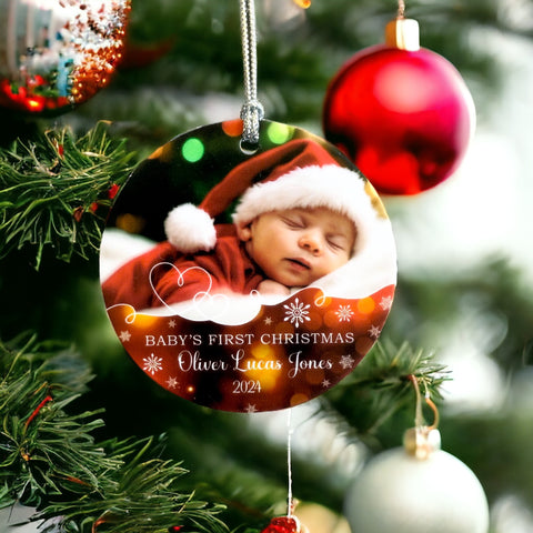 First Christmas Photo acrylic Ornament Personalised | Custom Baby Photo Xmas Ornament