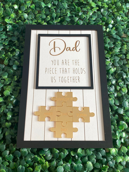 Personalised Dad frame Jigsaw black frame with Gold Puzzle Pieces | Father's day gift