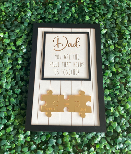 Personalised Dad frame Jigsaw black frame with Gold Puzzle Pieces | Father's day gift