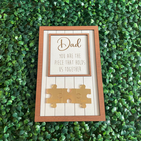 Personalised Dad frame Jigsaw wood frame with Gold Puzzle Pieces | Father's day gift