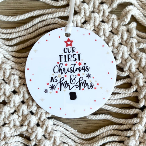   Our First Christmas, Just Married Ornament, Wedding Couple Custom Gift, 2024 Decoration  First Christmas as Mr and Mrs Ornament Personalised | Our First Christmas Married Photo Ornament Keepsake | Gifts for newlyweds | 