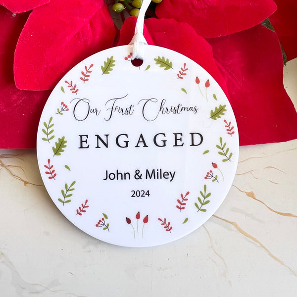 Our First Christmas Engaged Acrylic Personalised ornament