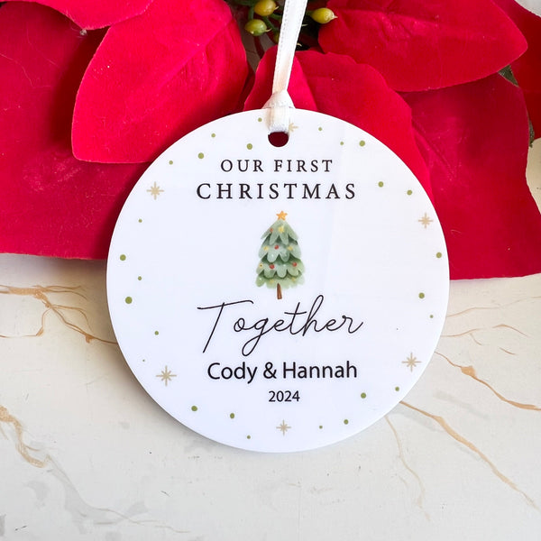 announcement gift, ceramic decoration, Christmas decoration, Christmas together, couple keepsake gift, custom ornament, first Christmas gift, gift for boyfriend, gift for couple, gift for girlfriend, personalised gift, tree decoration
