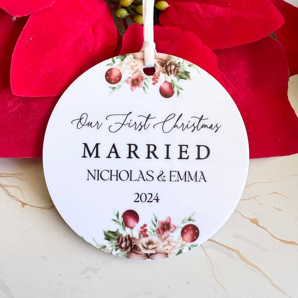 christmas married, couples gift, gift for her, married christmas, married ornament, married portrait, newlywed gift, our first christmas,  wedding gift, 