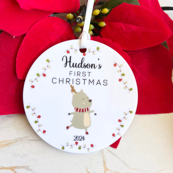 First Christmas Personalised White acrylic ornament