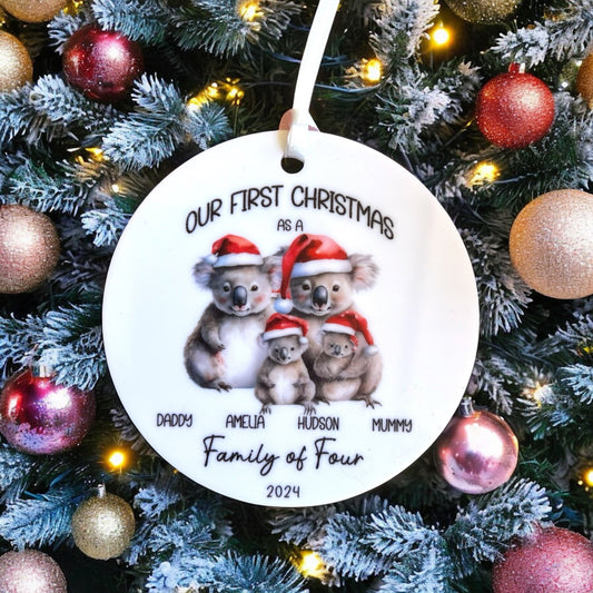 First Christmas as a  family of 4 personalised ornament koala themed acrylic