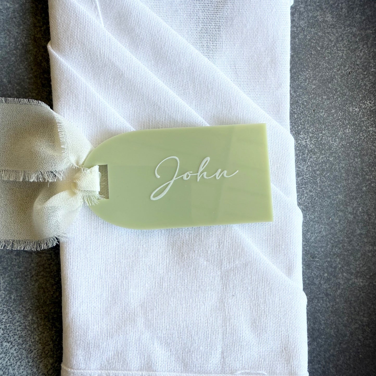 Personalised Acrylic Name Tags with Ribbon - Custom Wedding Favours & Place Cards