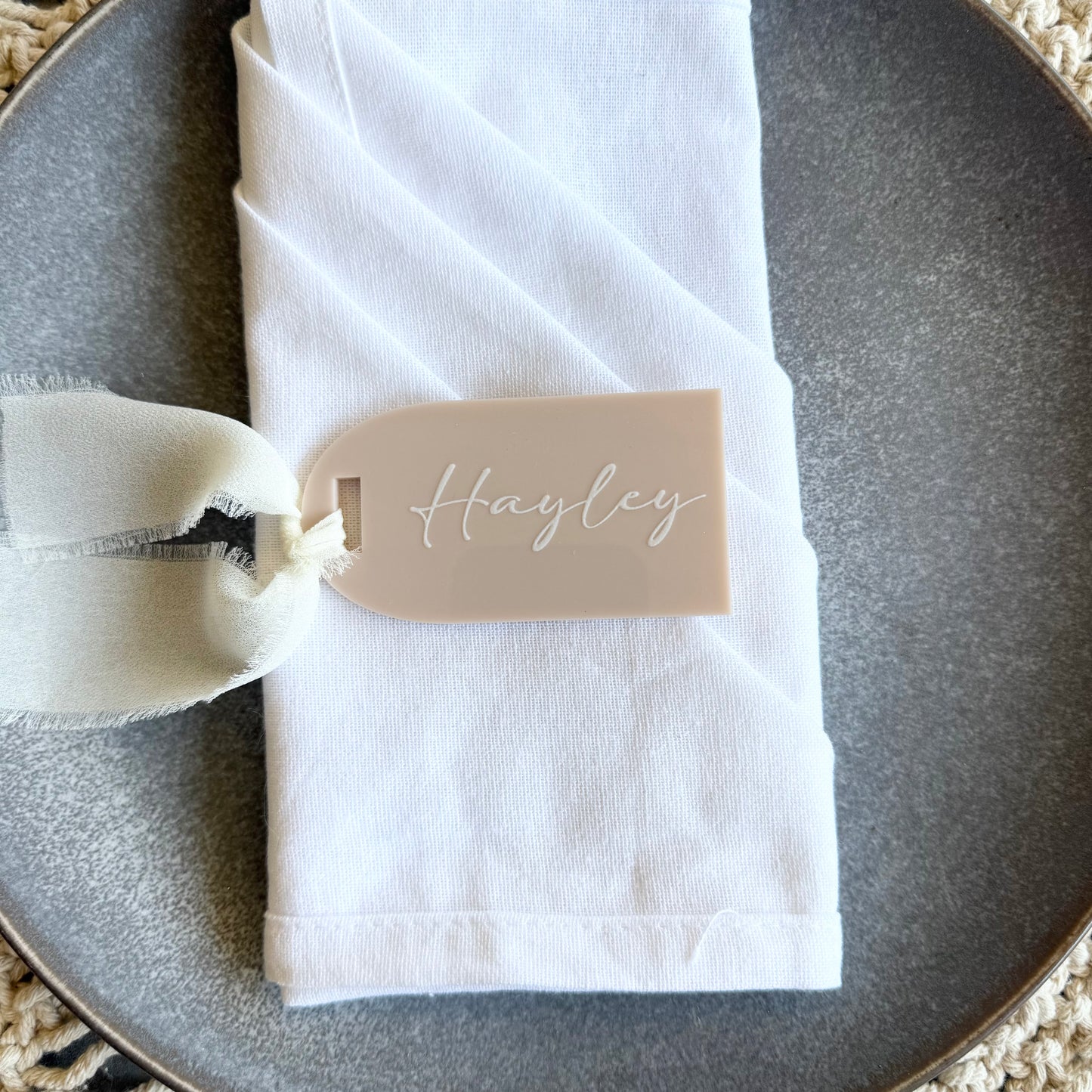 Personalised Acrylic Name Tags with Ribbon - Custom Wedding Favours & Place Cards