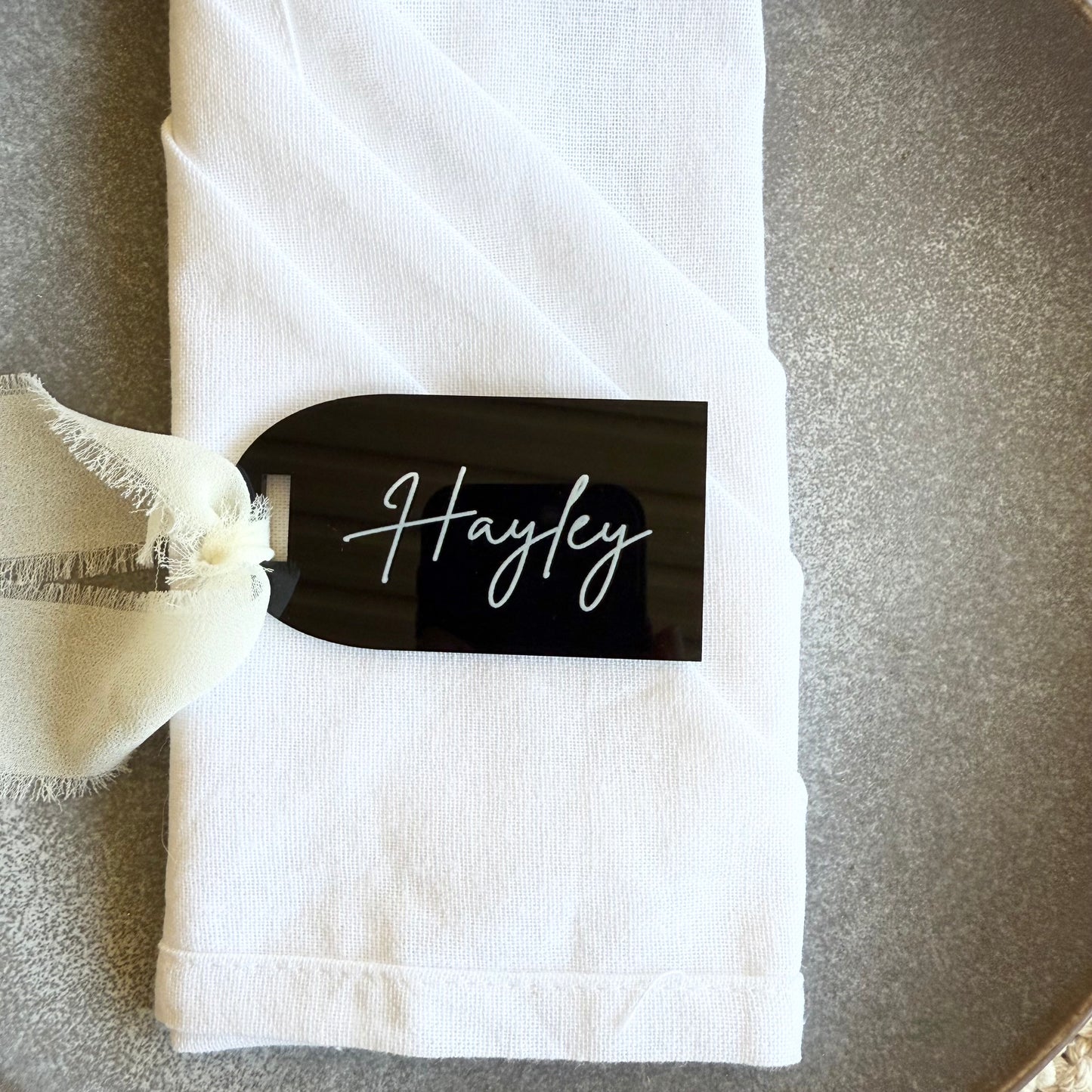 Personalised Acrylic Name Tags with Ribbon - Custom Wedding Favours & Place Cards