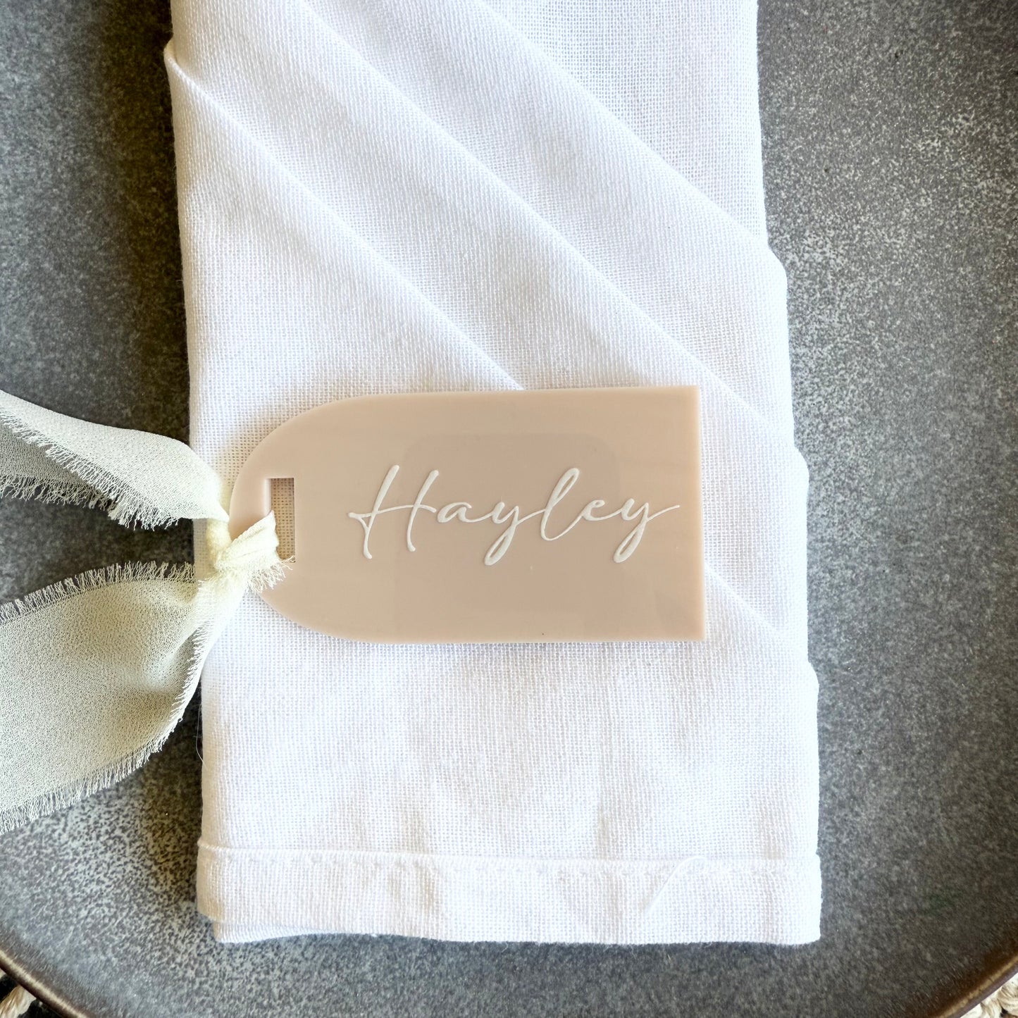 Personalised Acrylic Name Tags with Ribbon - Custom Wedding Favours & Place Cards