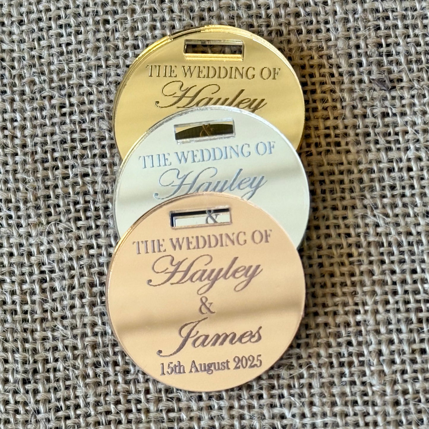 Personalised round Acrylic Tag Wedding tags