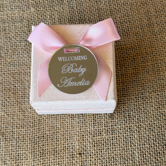 Personalised round Acrylic Baby Favour tags