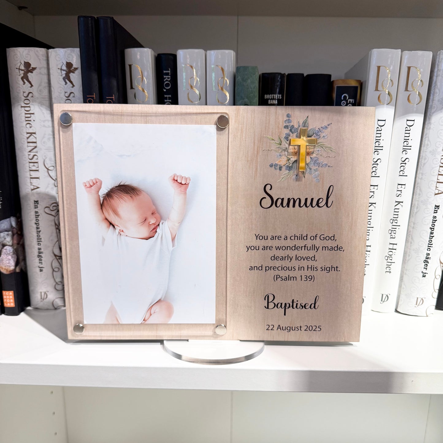 Personalised Baptism Frame | Christening Gift | Holy Communion Keepsake | Custom Baby Name Frame | Wooden & Acrylic Photo Frame | Handmade Keepsake