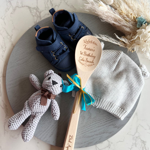 Cake smash wooden spoon 1st Birthday Personalised engraved photo prop