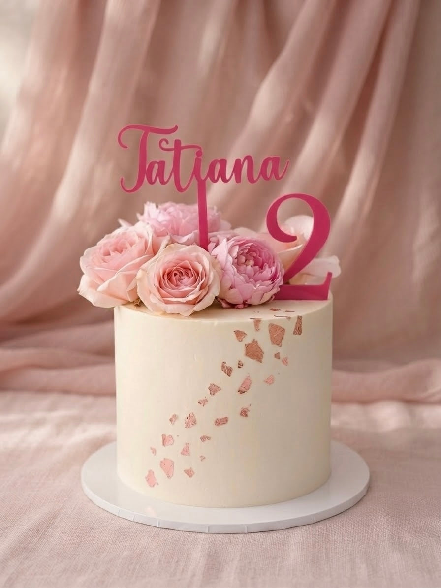 Custom Acrylic Cake Charm and Fropper | Personalised Name and Number Cake Topper