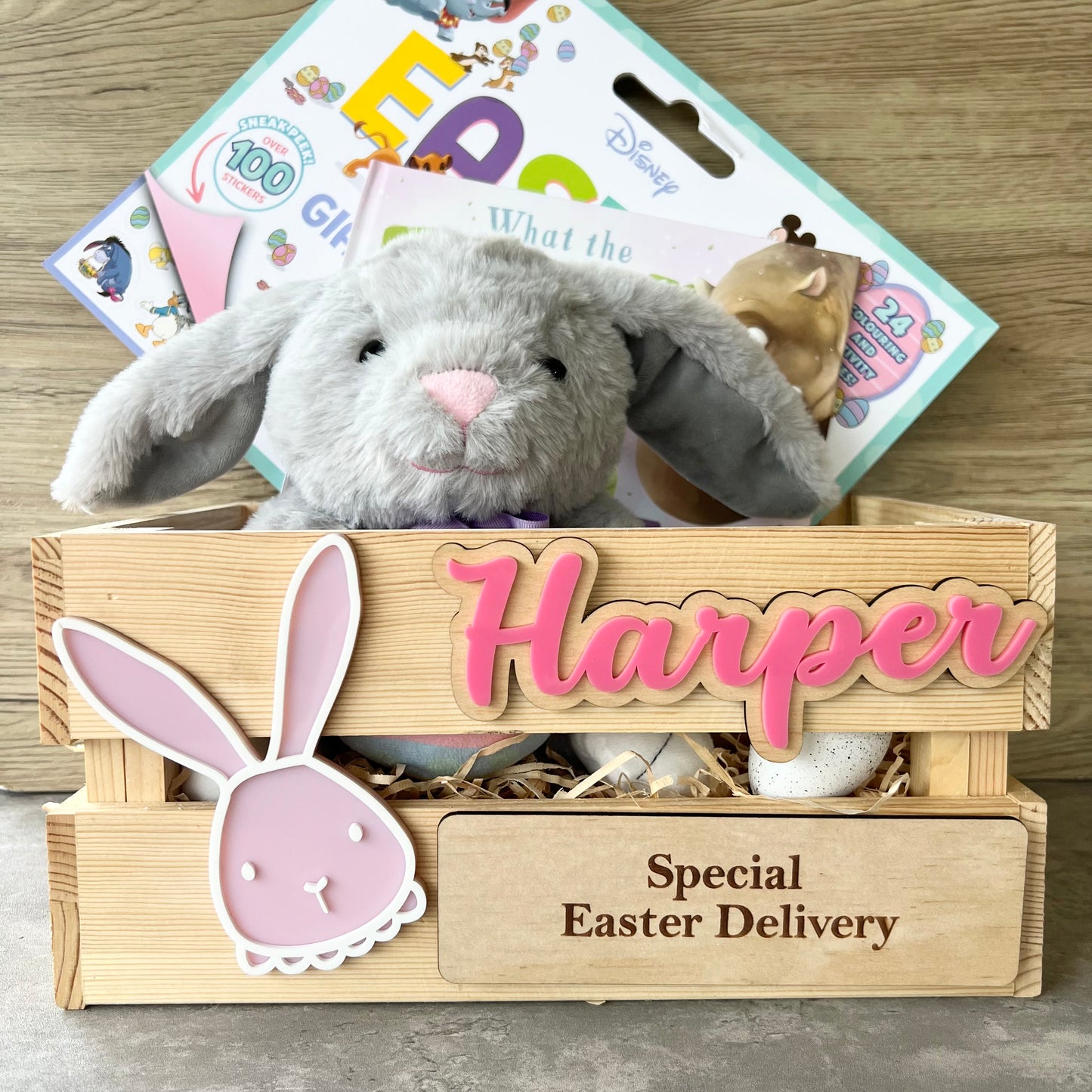 Personalised Easter Crate Interchangeable Box | Wood Easter Delivery | Custom Kids Crate Box | Easter plaque