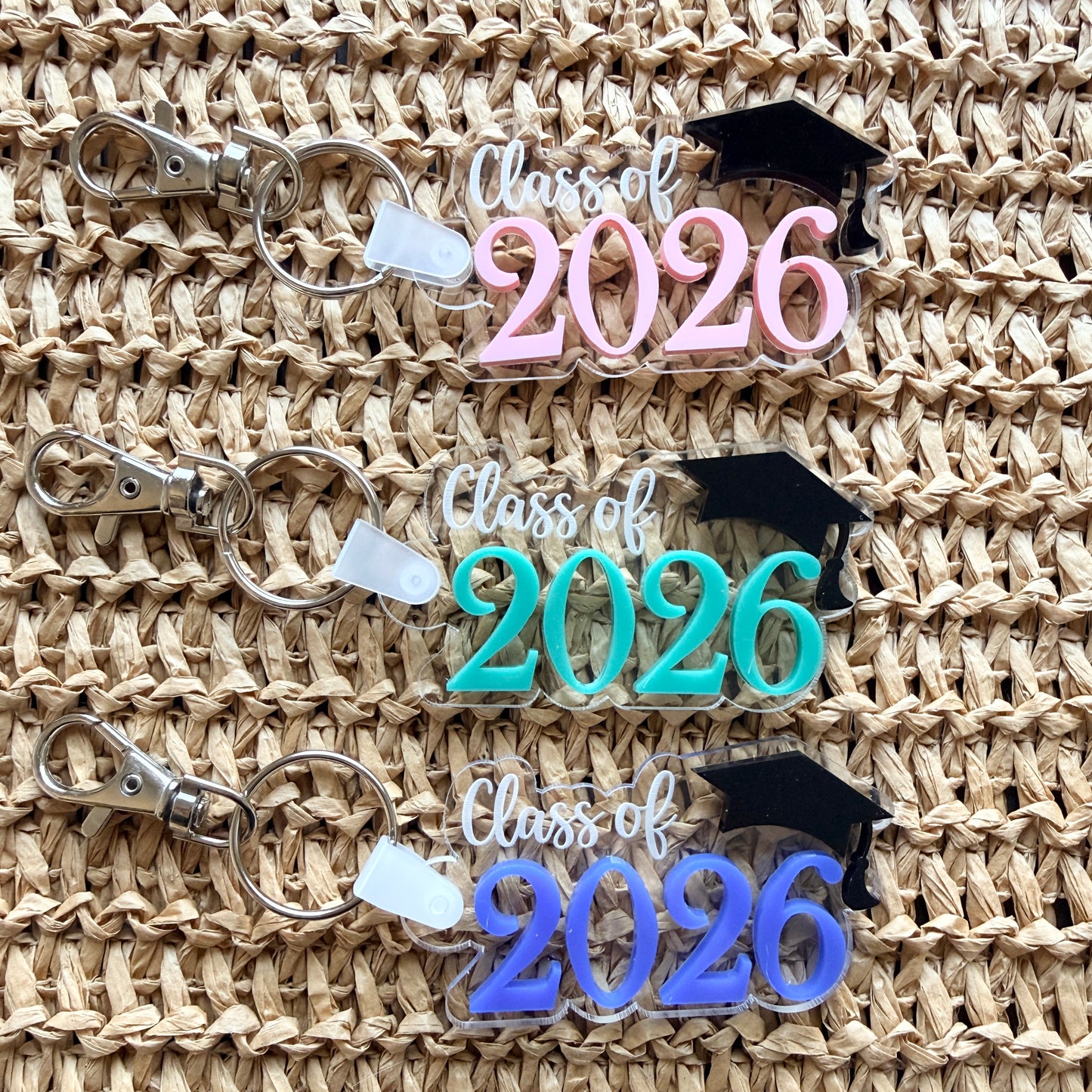 Custom Colour Class of 2026 Graduation Keychain | Personalised School Colours Acrylic Grad Bag Tag