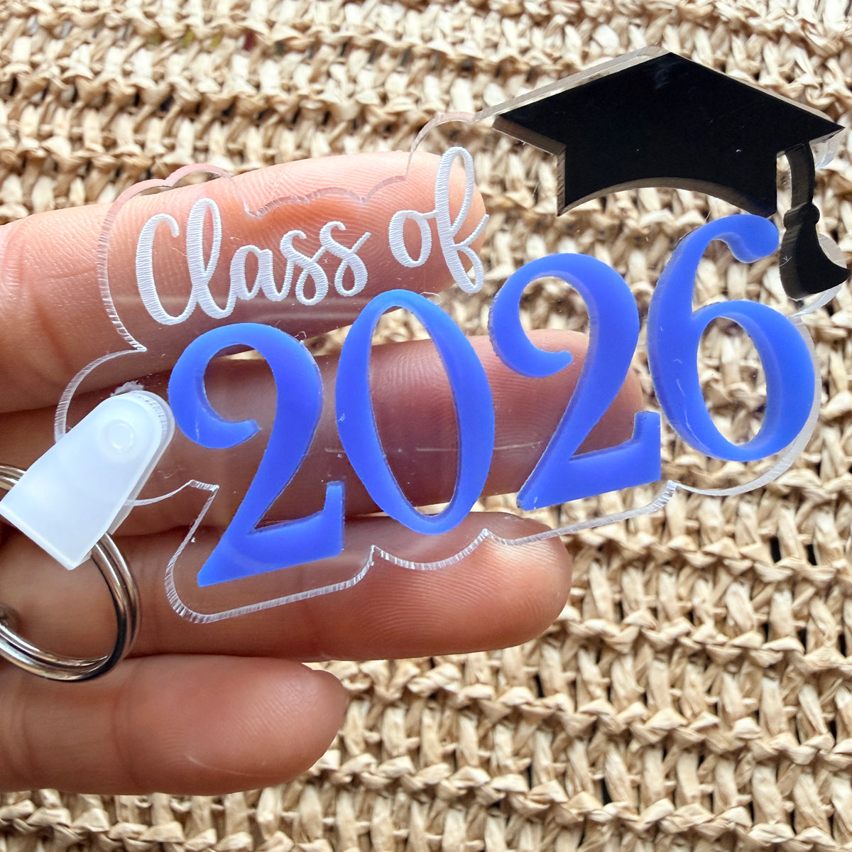 Custom Colour Class of 2026 Graduation Keychain | Personalised School Colours Acrylic Grad Bag Tag