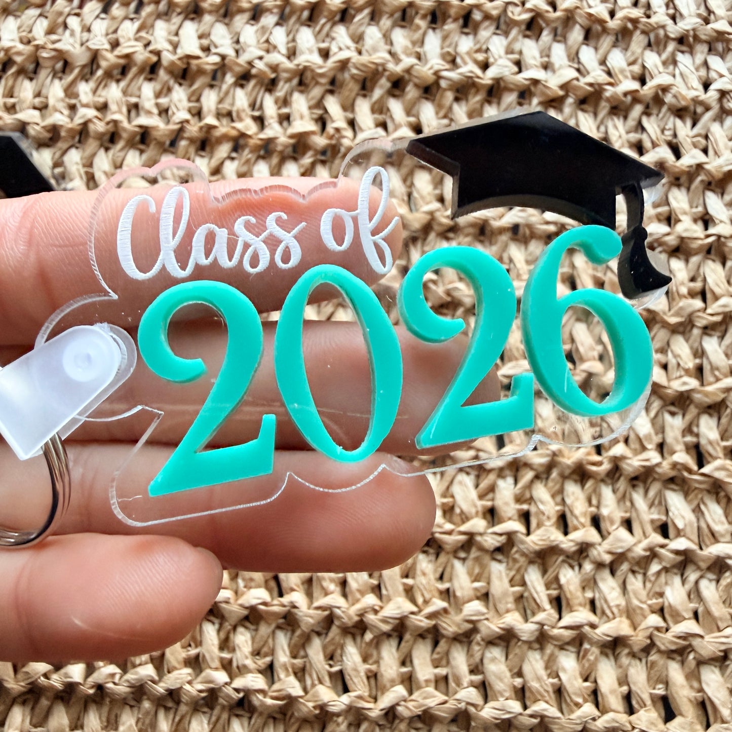 Custom Colour Class of 2026 Graduation Keychain | Personalised School Colours Acrylic Grad Bag Tag