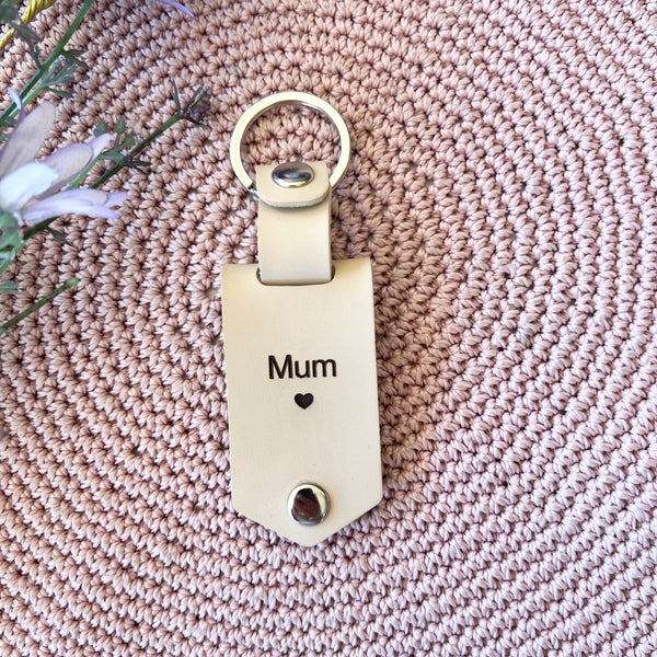 Personalised leather photo key ring engraved for mum