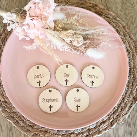 Rustic Round Cross tags Place settings wood