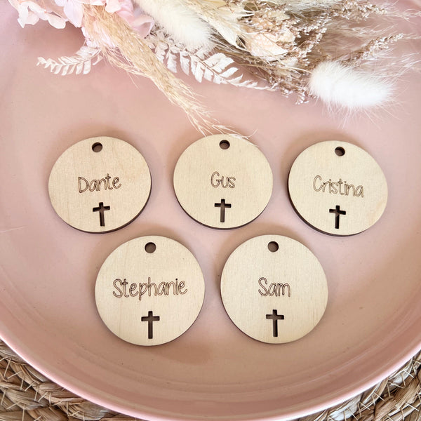 Rustic Round Cross tags Place settings wood