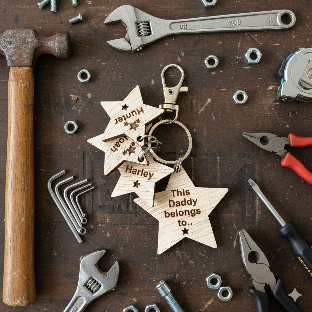 Personalised This Daddy belongs to.. Star shaped key ring