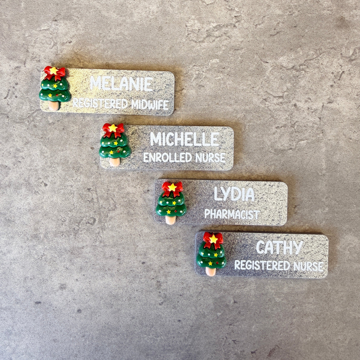 Personalised Christmas Glitter Name Badge with Festive Holiday Charms