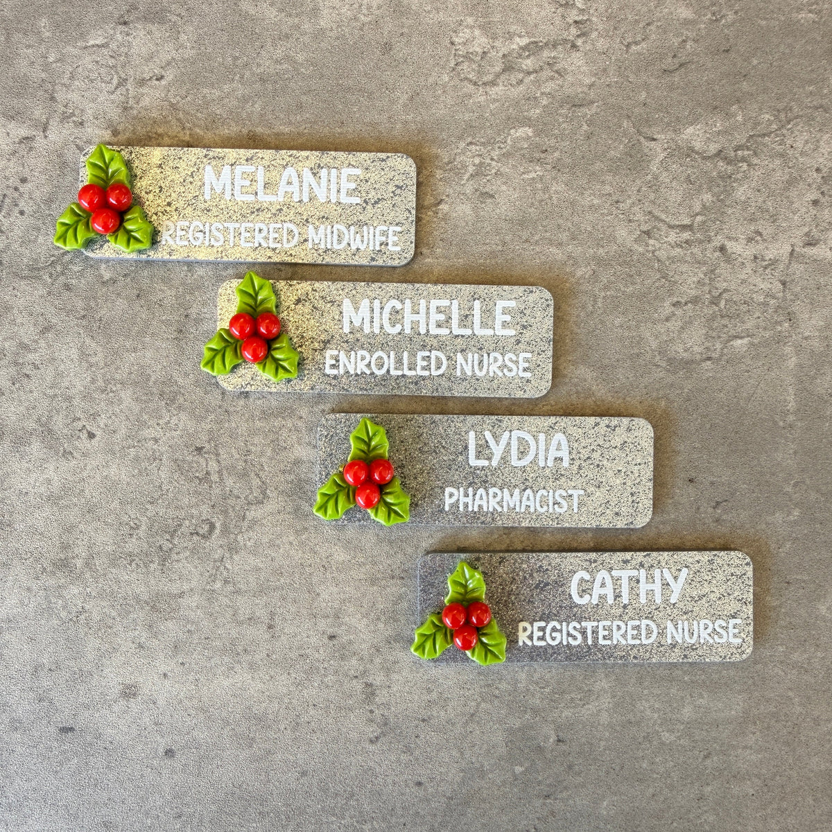 Personalised Christmas Glitter Name Badge with Festive Holiday Charms
