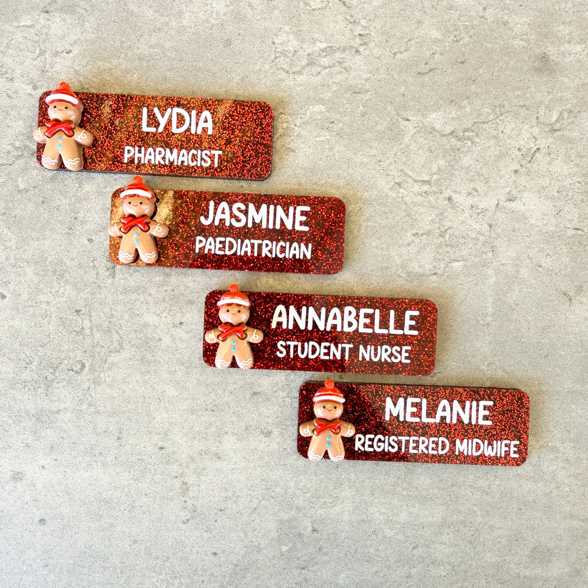 Personalised Christmas Glitter Name Badge with Festive Holiday Charms