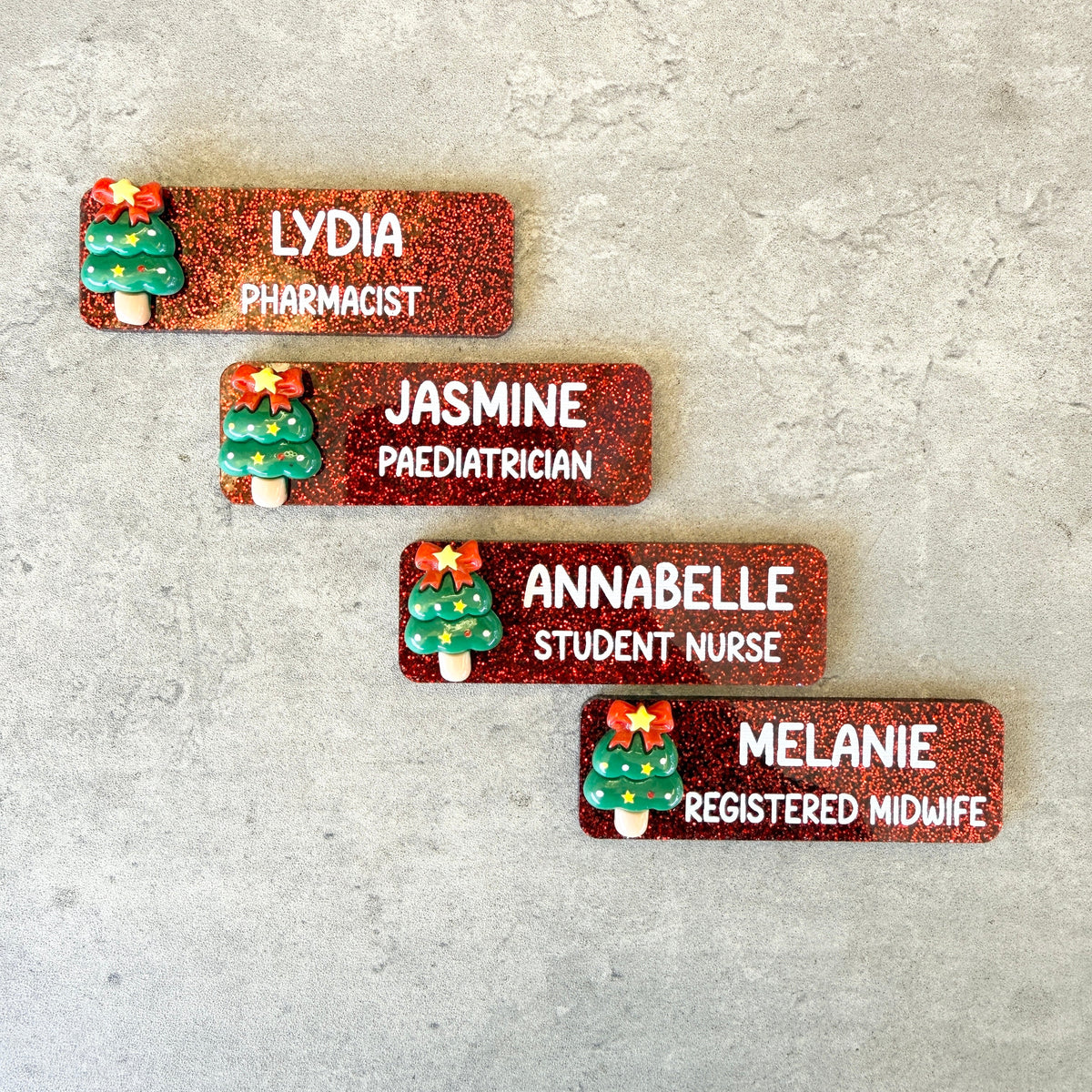 Personalised Christmas Glitter Name Badge with Festive Holiday Charms