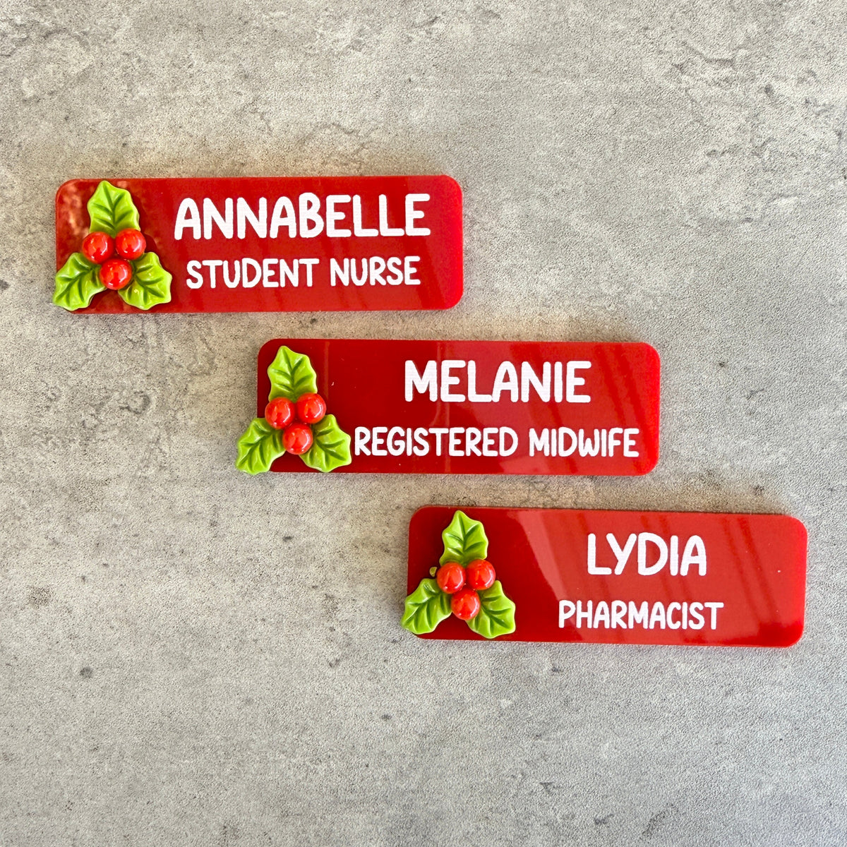 Custom Solid Red & Green Acrylic Christmas Name Badge | Personalised Festive Holiday ID Tag