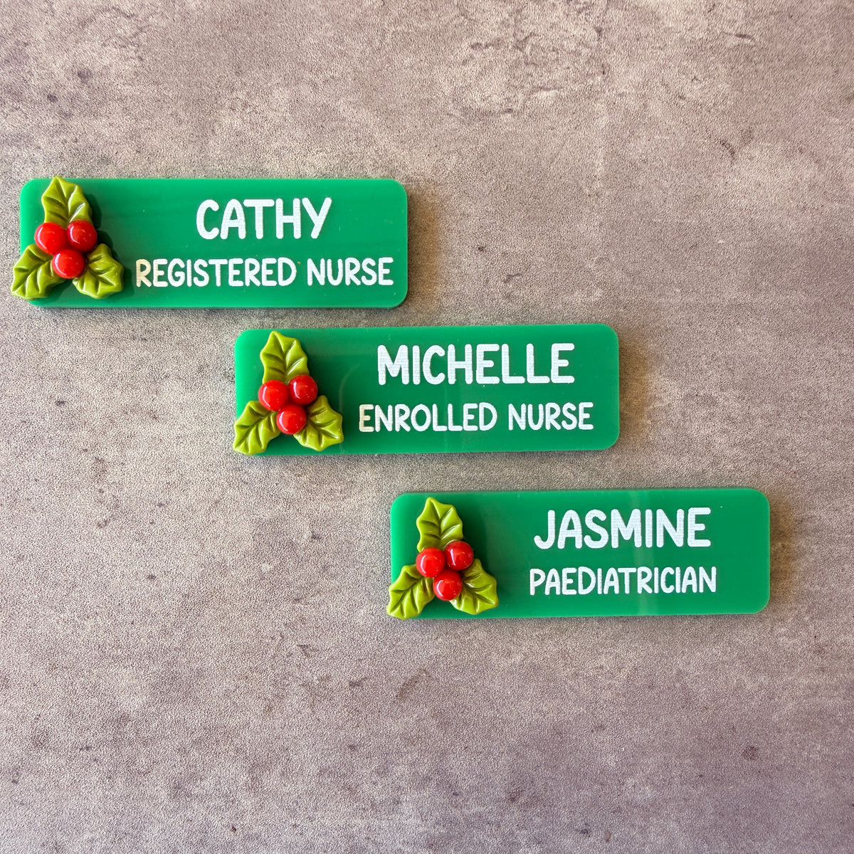 Custom Solid Red & Green Acrylic Christmas Name Badge | Personalised Festive Holiday ID Tag