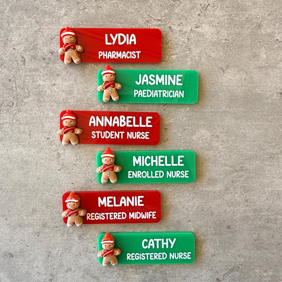 Custom Solid Red & Green Acrylic Christmas Name Badge | Personalised Festive Holiday ID Tag