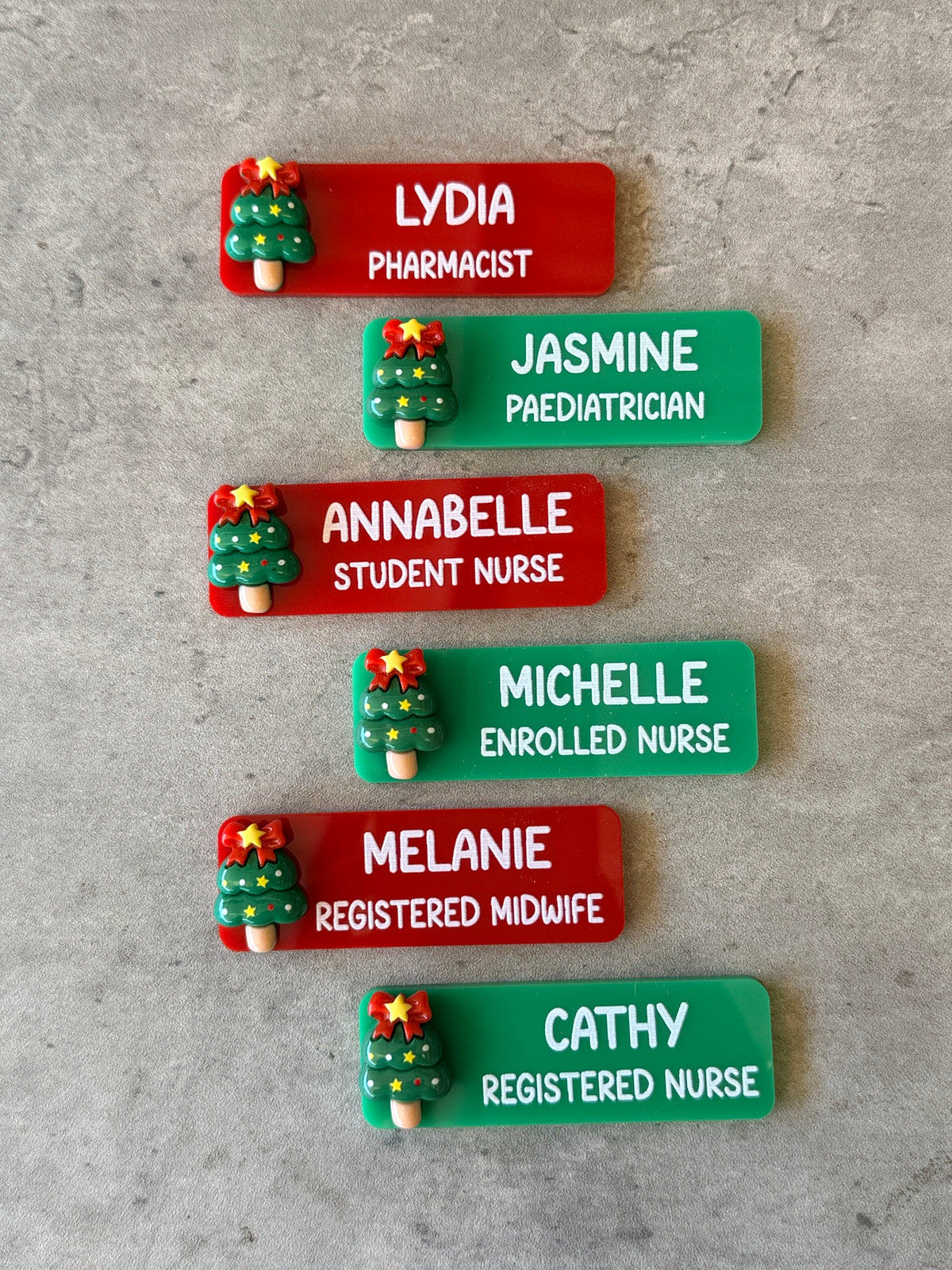 Custom Solid Red & Green Acrylic Christmas Name Badge | Personalised Festive Holiday ID Tag