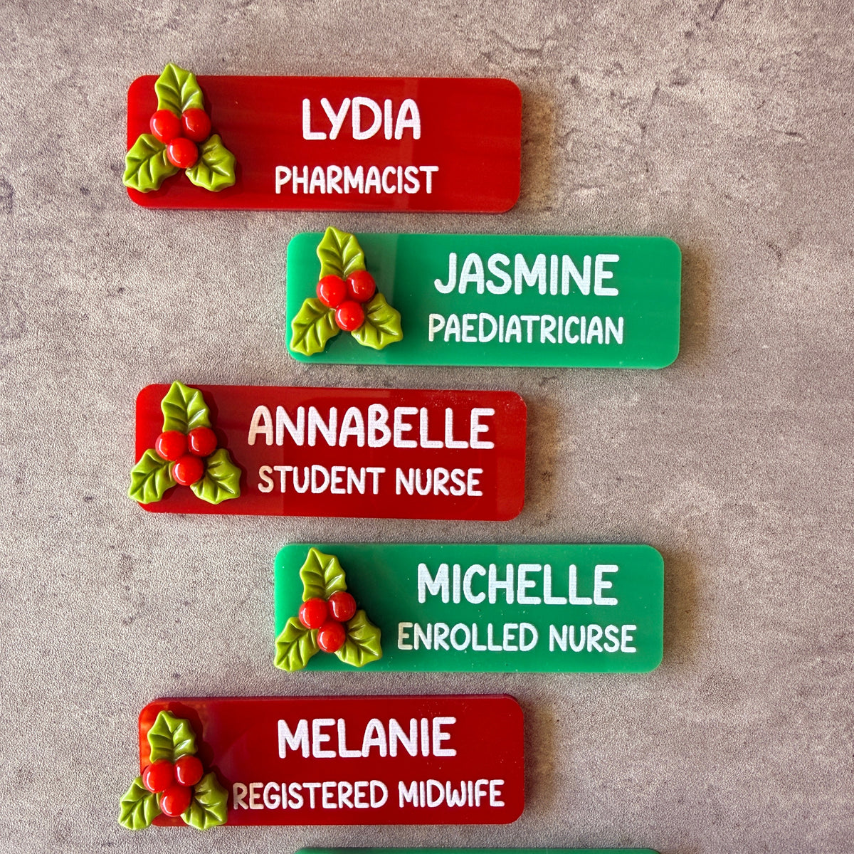 Custom Solid Red & Green Acrylic Christmas Name Badge | Personalised Festive Holiday ID Tag