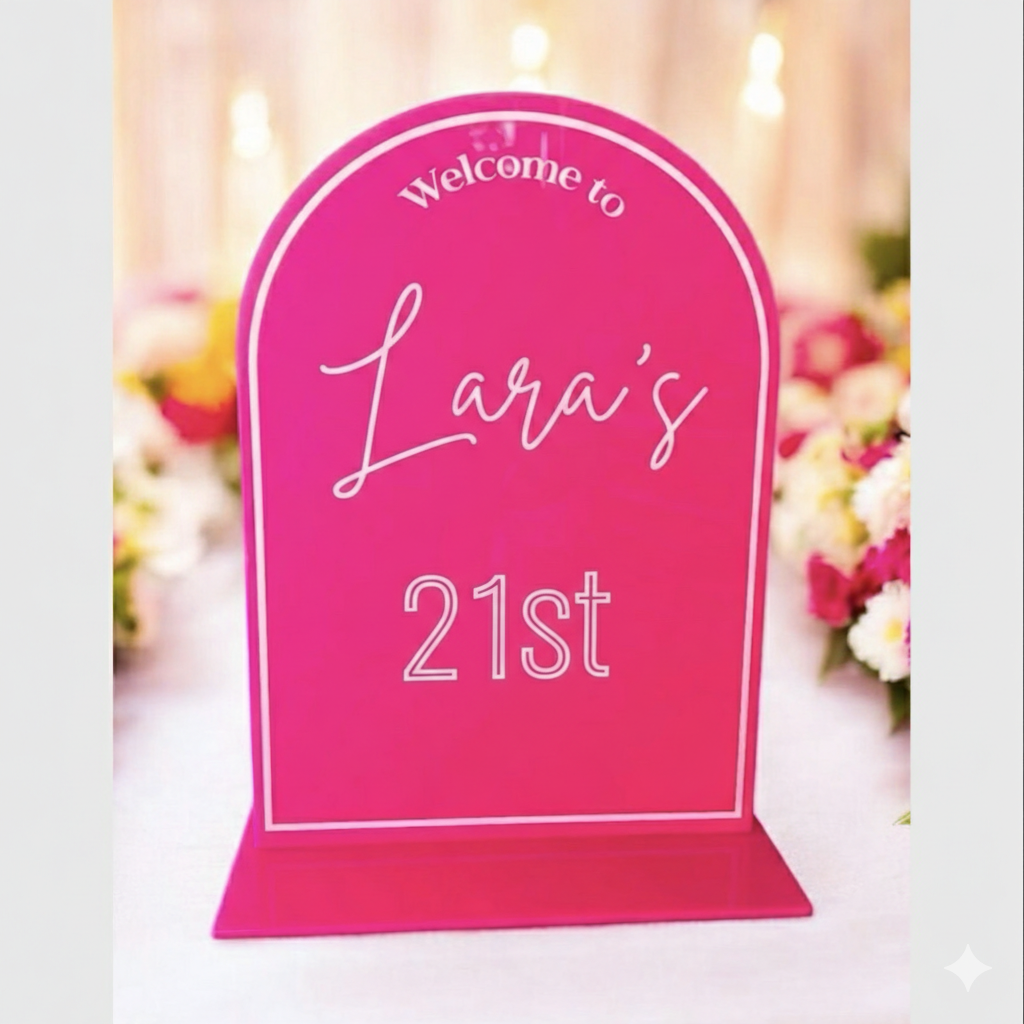 21st Birthday Arch Welcome Sign – Custom Acrylic Party Decor for Birthday Celebration