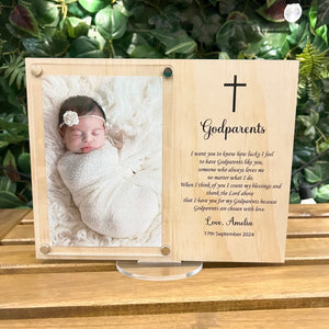 Godmother wood and acrylic frame | Godfather | Godparents Personalised