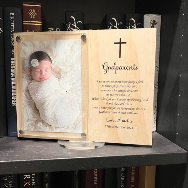 Godmother wood and acrylic frame | Godfather | Godparents Personalised