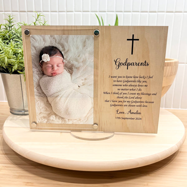 Godmother wood and acrylic frame | Godfather | Godparents Personalised