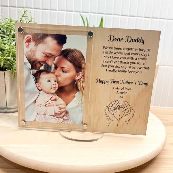 Personalised First Father's Day wood and acrylic frame