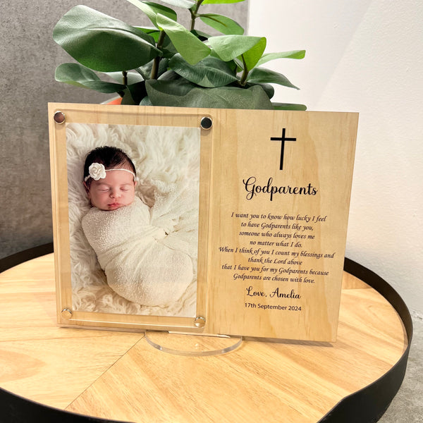 Godmother wood and acrylic frame | Godfather | Godparents Personalised