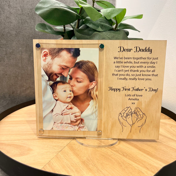 Personalised First Father's Day wood and acrylic frame