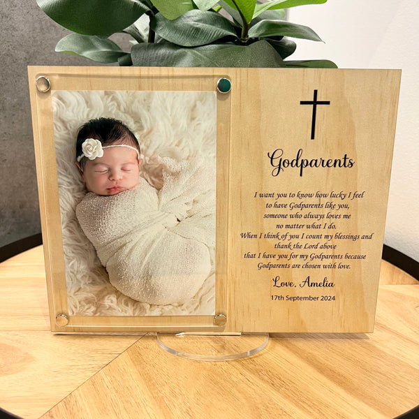 Godmother wood and acrylic frame | Godfather | Godparents Personalised