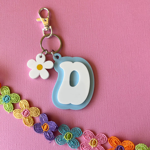 Retro Letter Groovy Key Ring with daisy