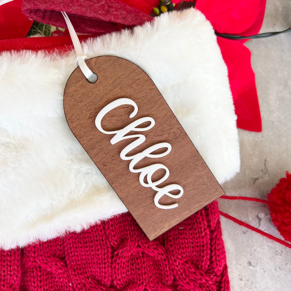 Personalised Arch Wood Name Christmas Stocking Tag