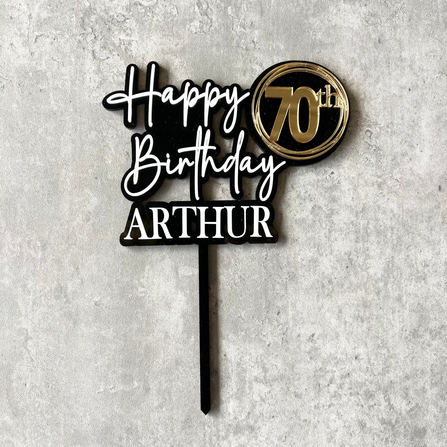 Happy 70th Birthday Cake Topper Double layer Acrylic Topper Personalised