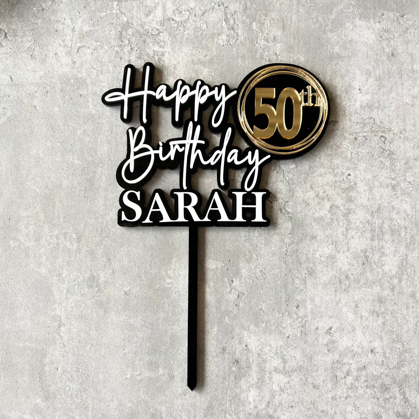 Happy 50th Birthday Cake Topper Double layer Acrylic Topper Personalised