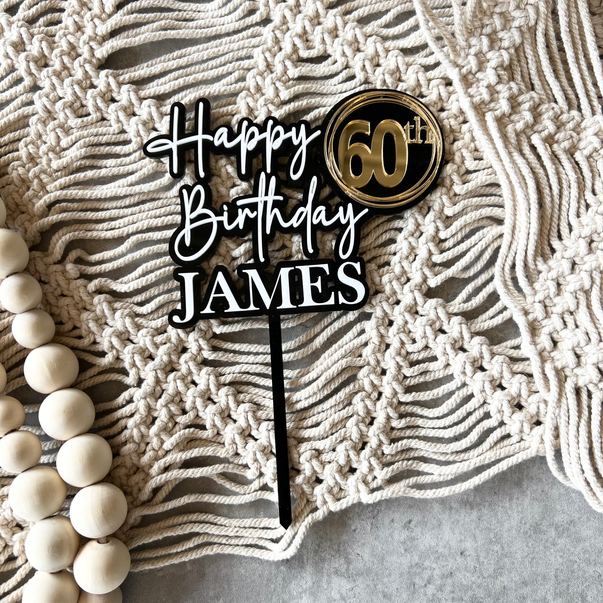 Happy 60th Birthday Cake Topper Double layer Acrylic Topper Personalised