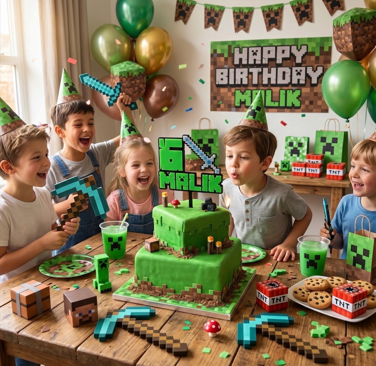 A 15cm personalised 3D acrylic gaming cake topper featuring a custom name and age in a retro pixel font with a layered pixel sword design, hand-crafted in Sydney.